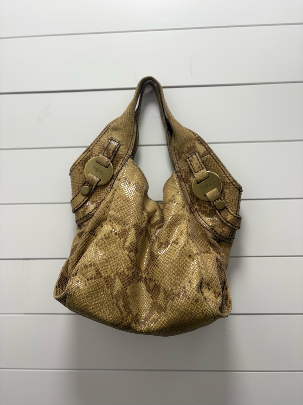 Fifty four Fossil Women’s Snake-Embossed Hobo Bag in Tan